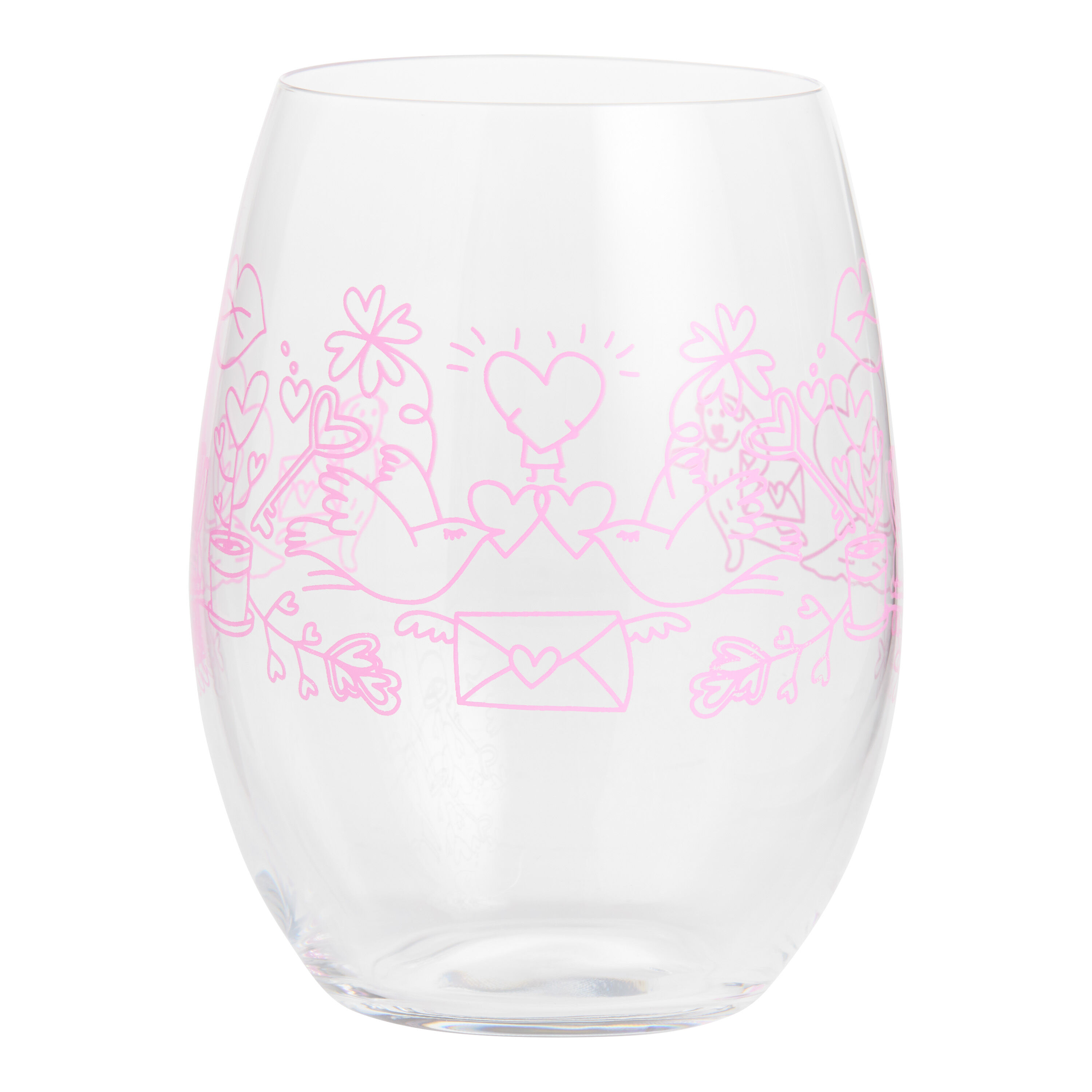 Pink Valentine's Day Line Art Stemless Wine Glass image number 0