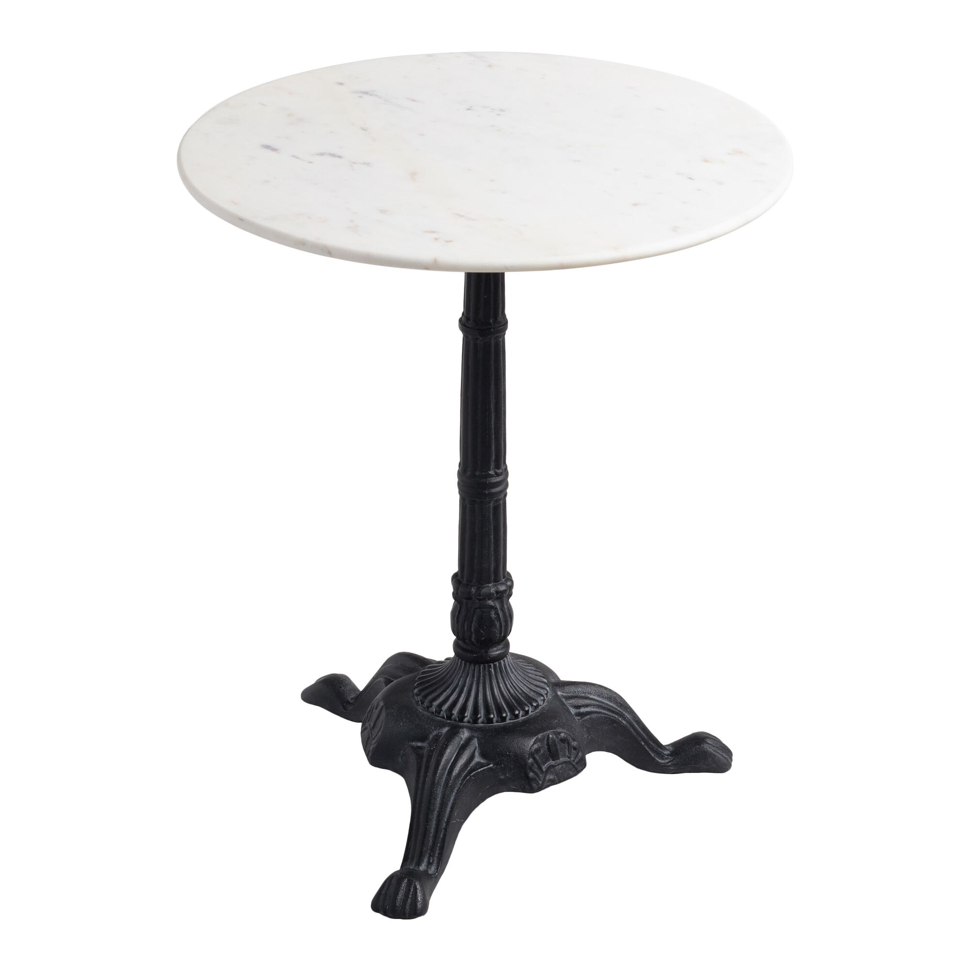 Round White Marble and Black Metal Bistro Side Table - World Market
