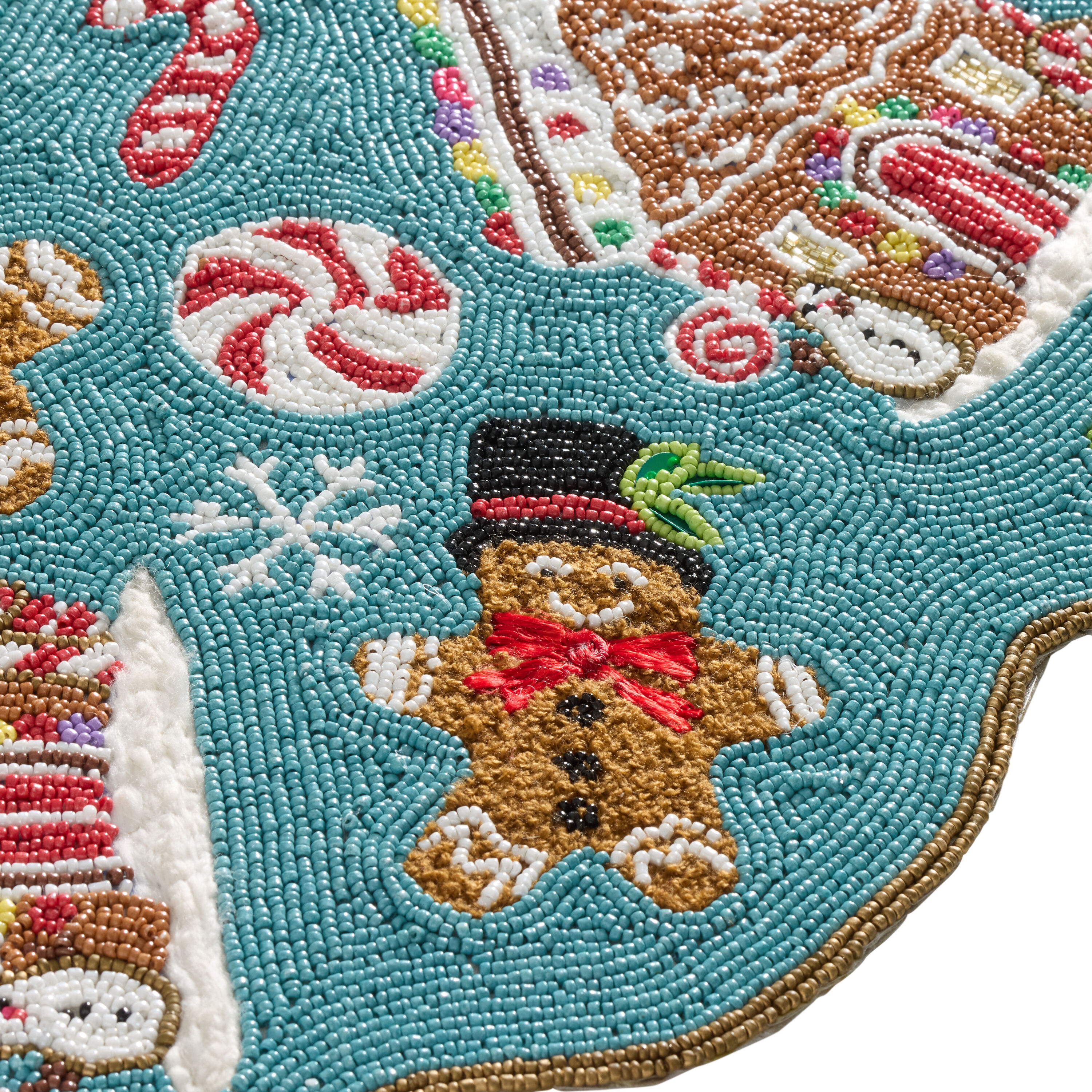 Blue Gingerbread Embroidered Beaded Table Runner image number 1