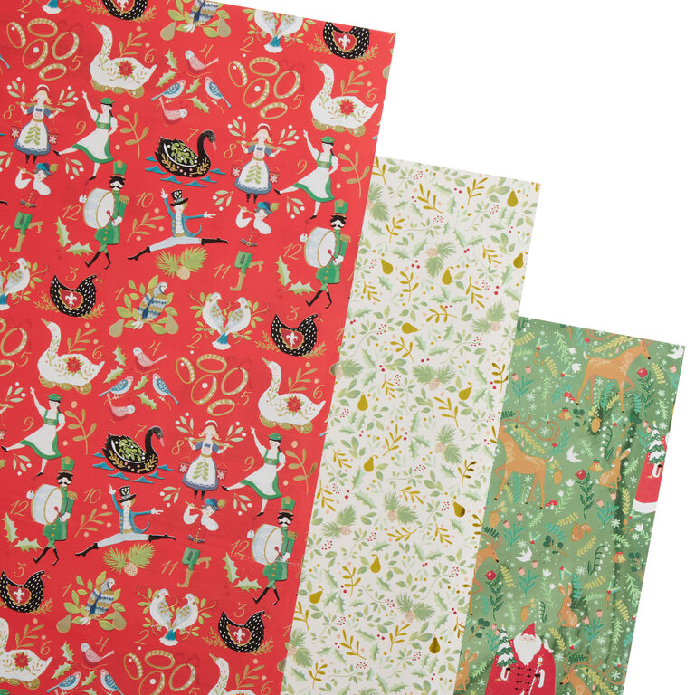 12 Days Of Christmas Holiday Wrapping Paper Rolls 3 Pack - World Market
