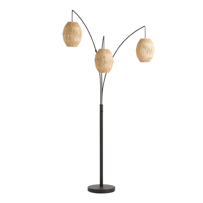 Raffia Globe and Metal 3 Light Adjustable Arc Floor Lamp image number 3