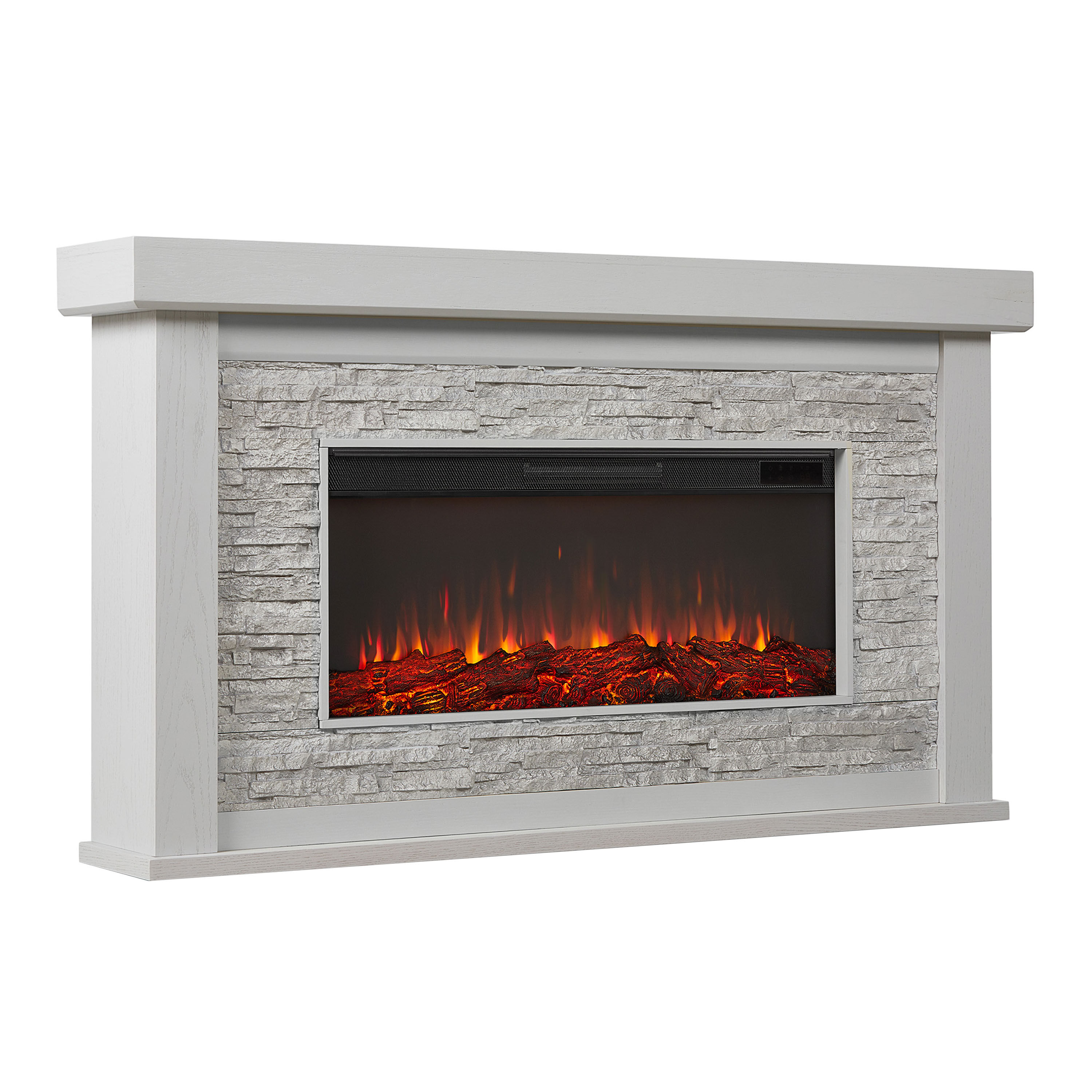 Franklin White Wood and Faux Stone Electric Fireplace Mantel image number 0