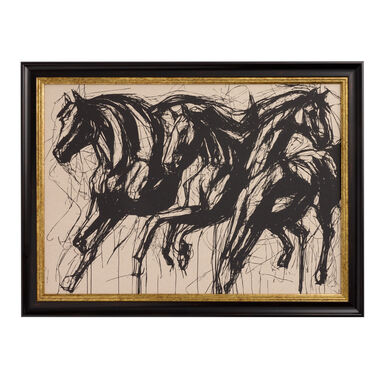 Three Black Horses Abstract Framed Linen Wall Art Three Black Horses Abstract Framed Linen Wall Art