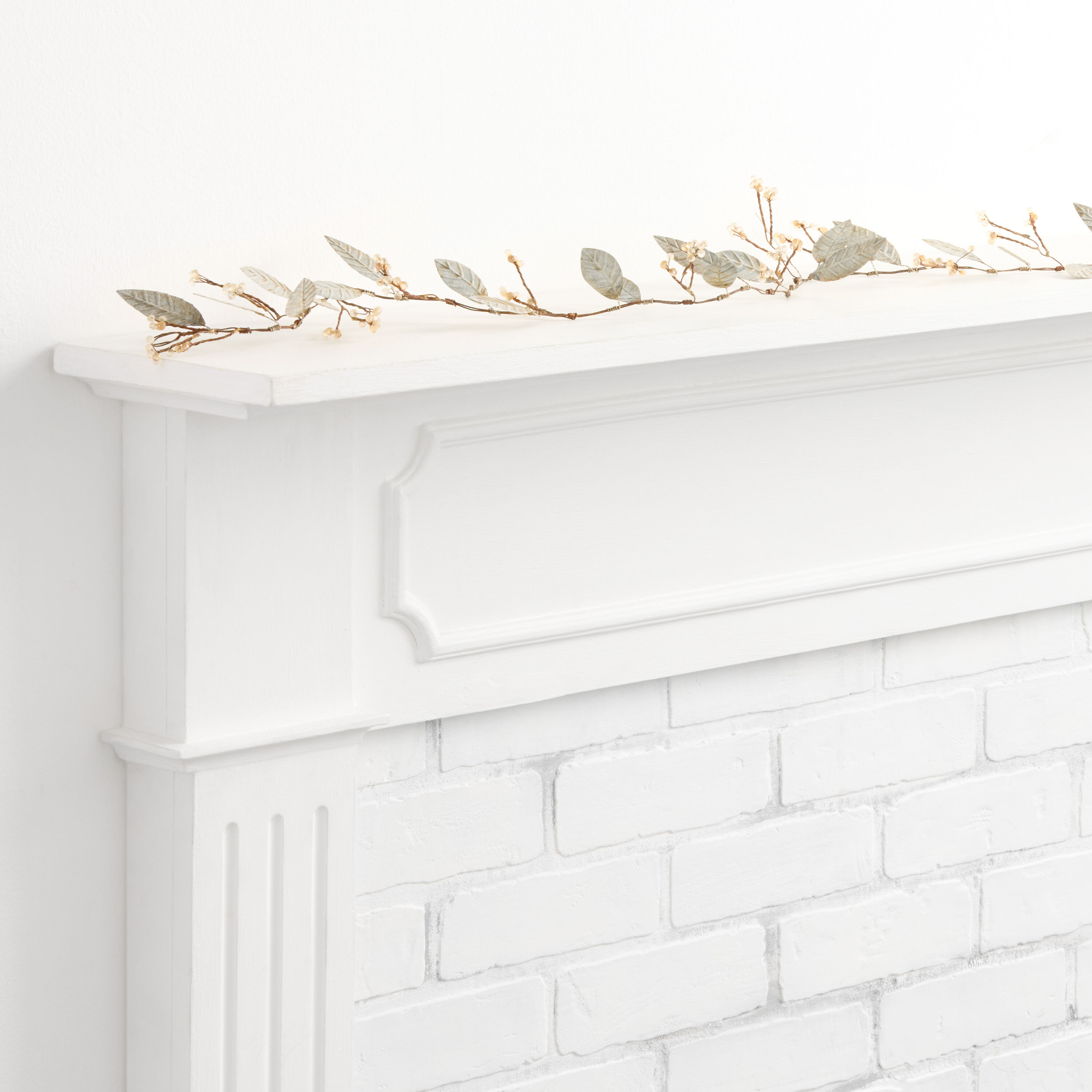 Icy White Patina Iron Leaves and Faux Berries Garland image number 0