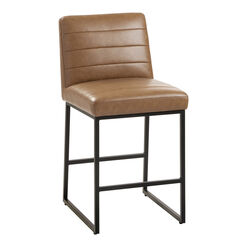 Katiya Cognac Faux Leather Tufted Upholstered Counter Stool