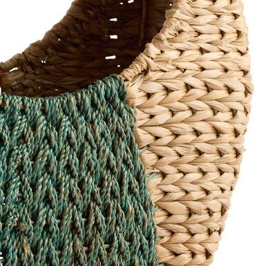 Natural and Teal Bankuan Striped Basket with Handle Natural and Teal Bankuan Striped Basket with Handle