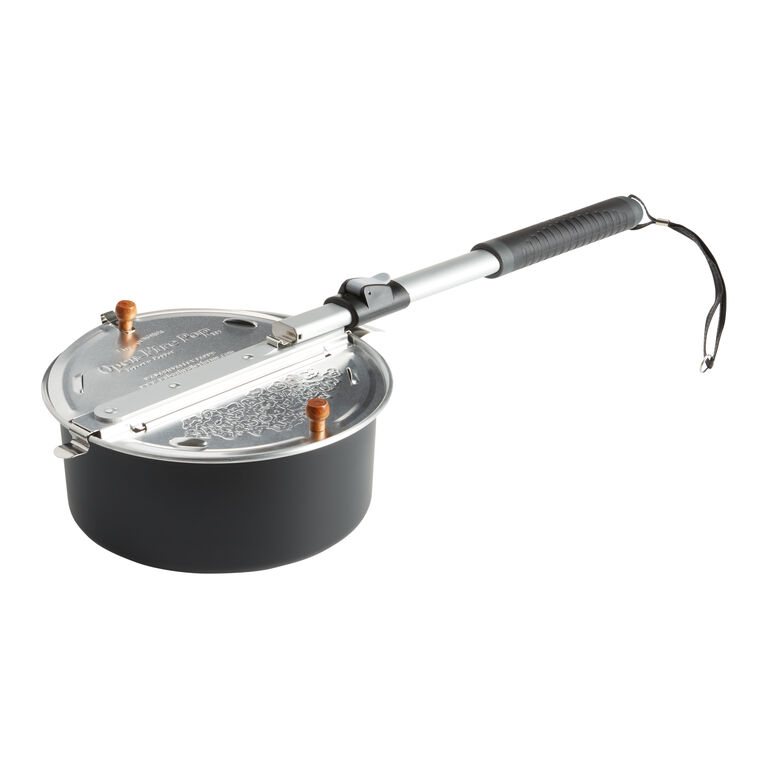 Open Fire Pop 13-Piece Aluminum Black Popcorn Popper Set Open Fire Pop 13-Piece Aluminum Black Popcorn Popper Set