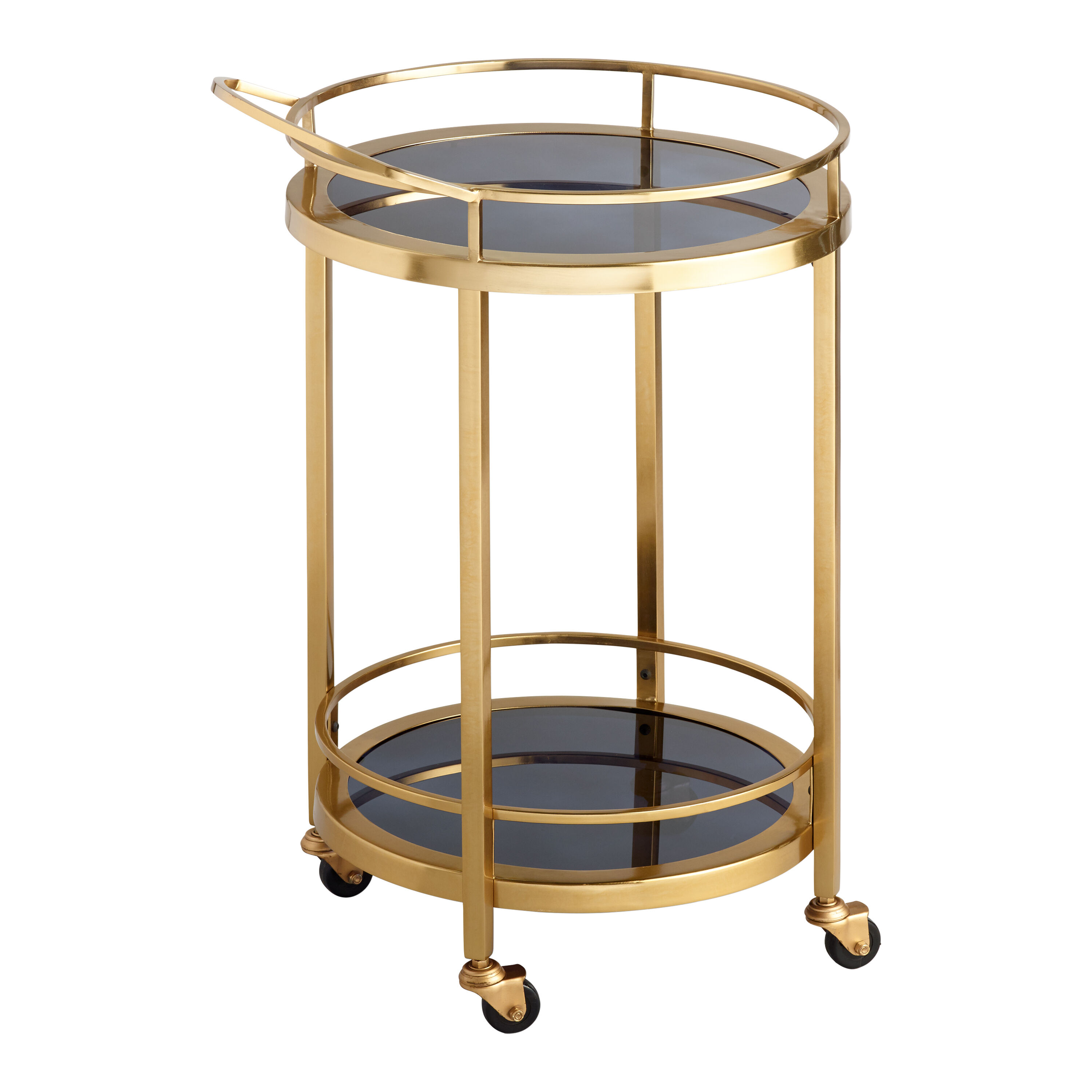Round Smoke Black Glass And Gold 2 Tier Bar Cart image number 0