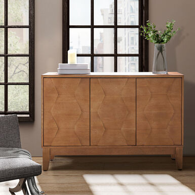 Lillian Walnut Carved Wood Geo Sideboard Lillian Walnut Carved Wood Geo Sideboard