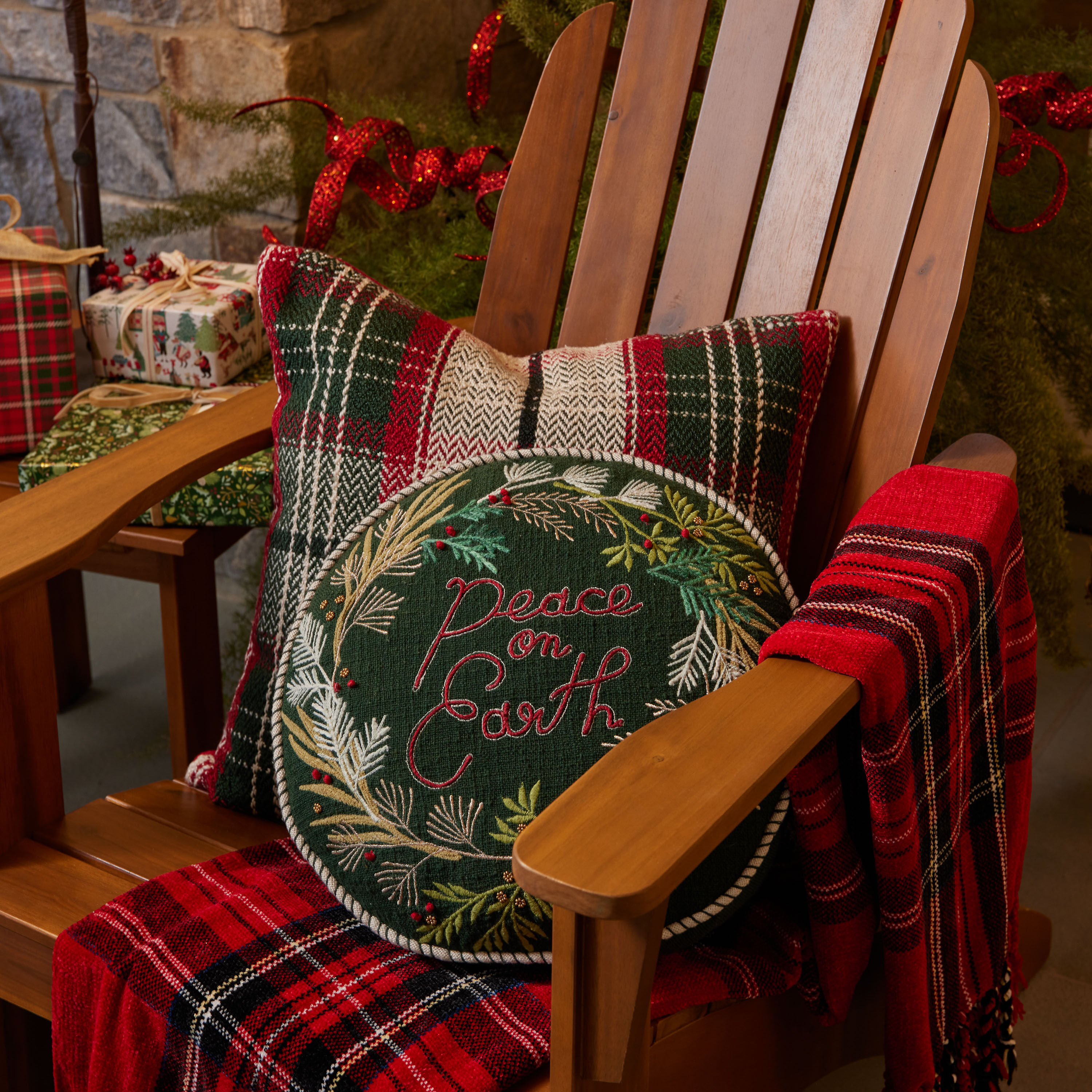 Round Dark Green Peace On Earth Indoor Outdoor Throw Pillow