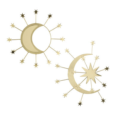 Gold Moon and Stars Celestial Wall Decor 2 Piece Gold Moon and Stars Celestial Wall Decor 2 Piece