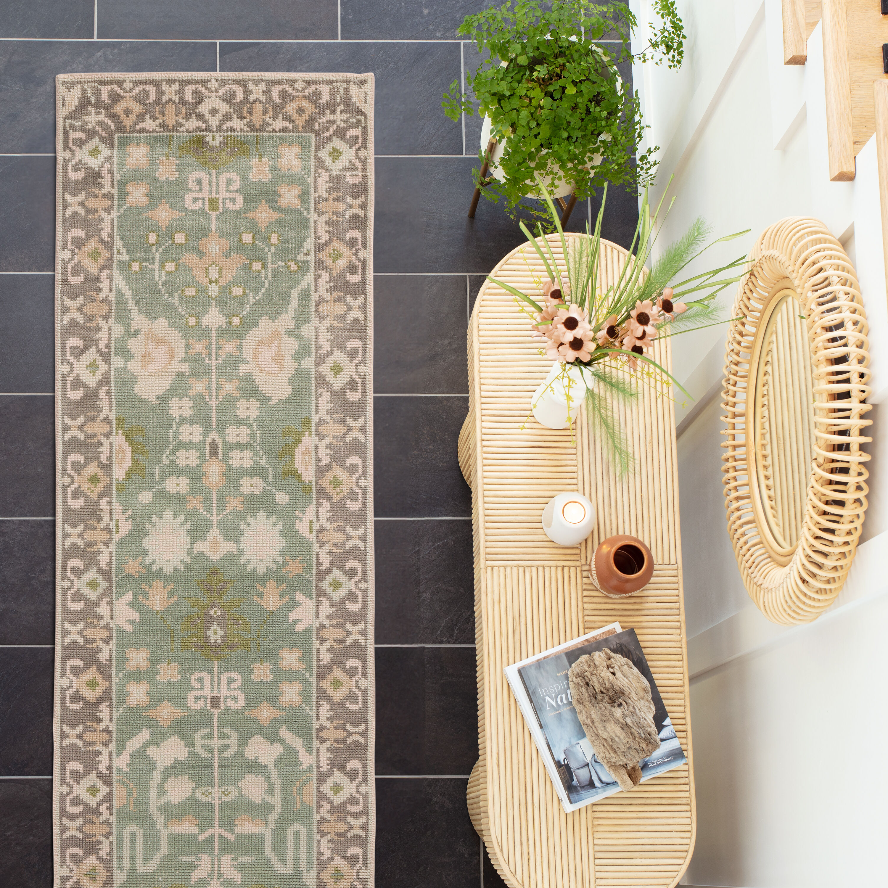 Sita Green Hand Knotted Wool Traditional Style Floor Runner image number 1