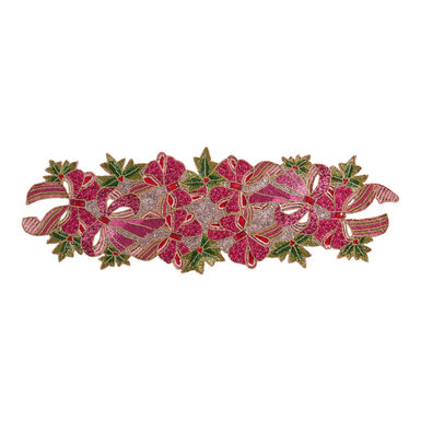 Pink and Silver Bow and Holly Beaded Table Runner Pink and Silver Bow and Holly Beaded Table Runner