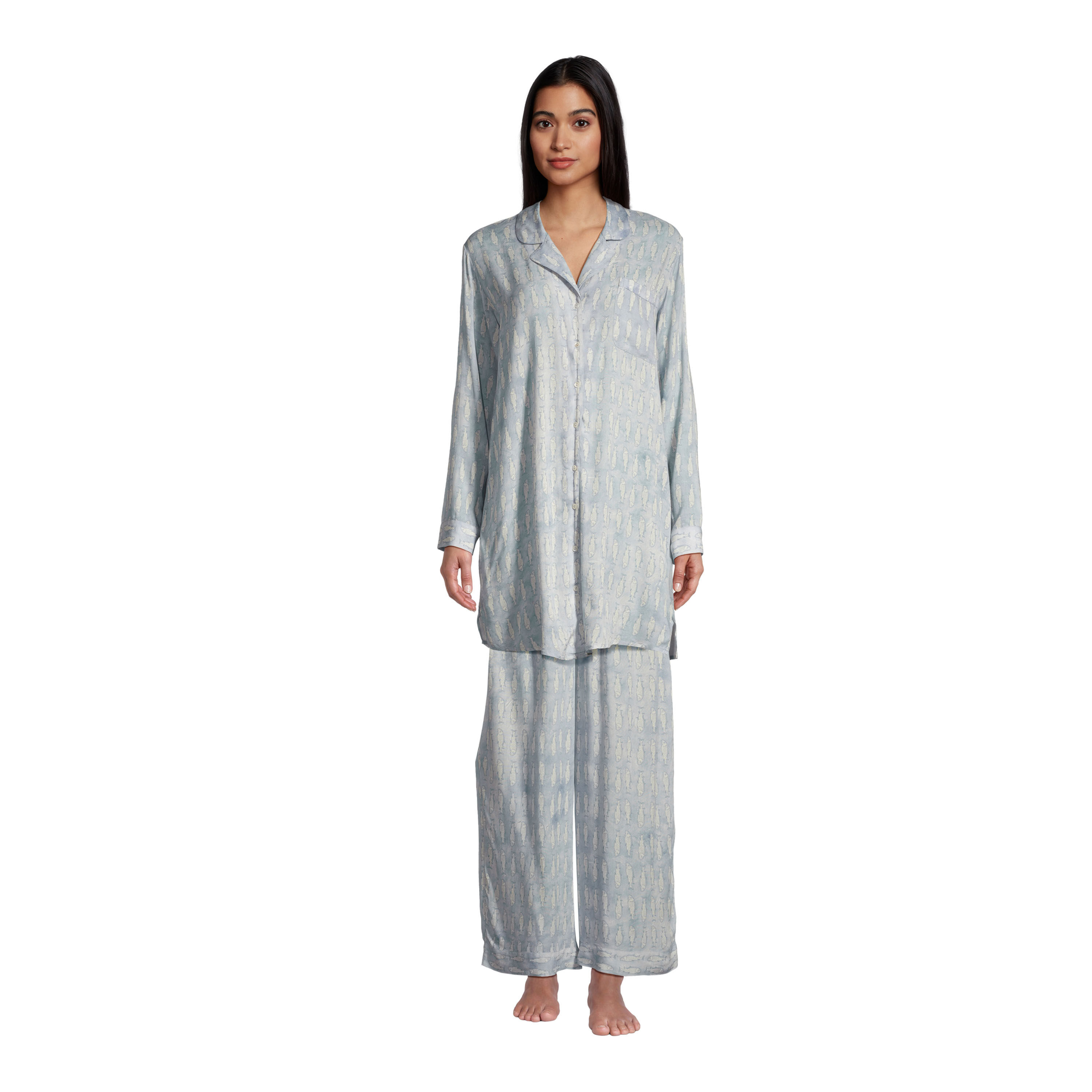 Blue and White Watercolor Sardine Pajama Collection image number 0