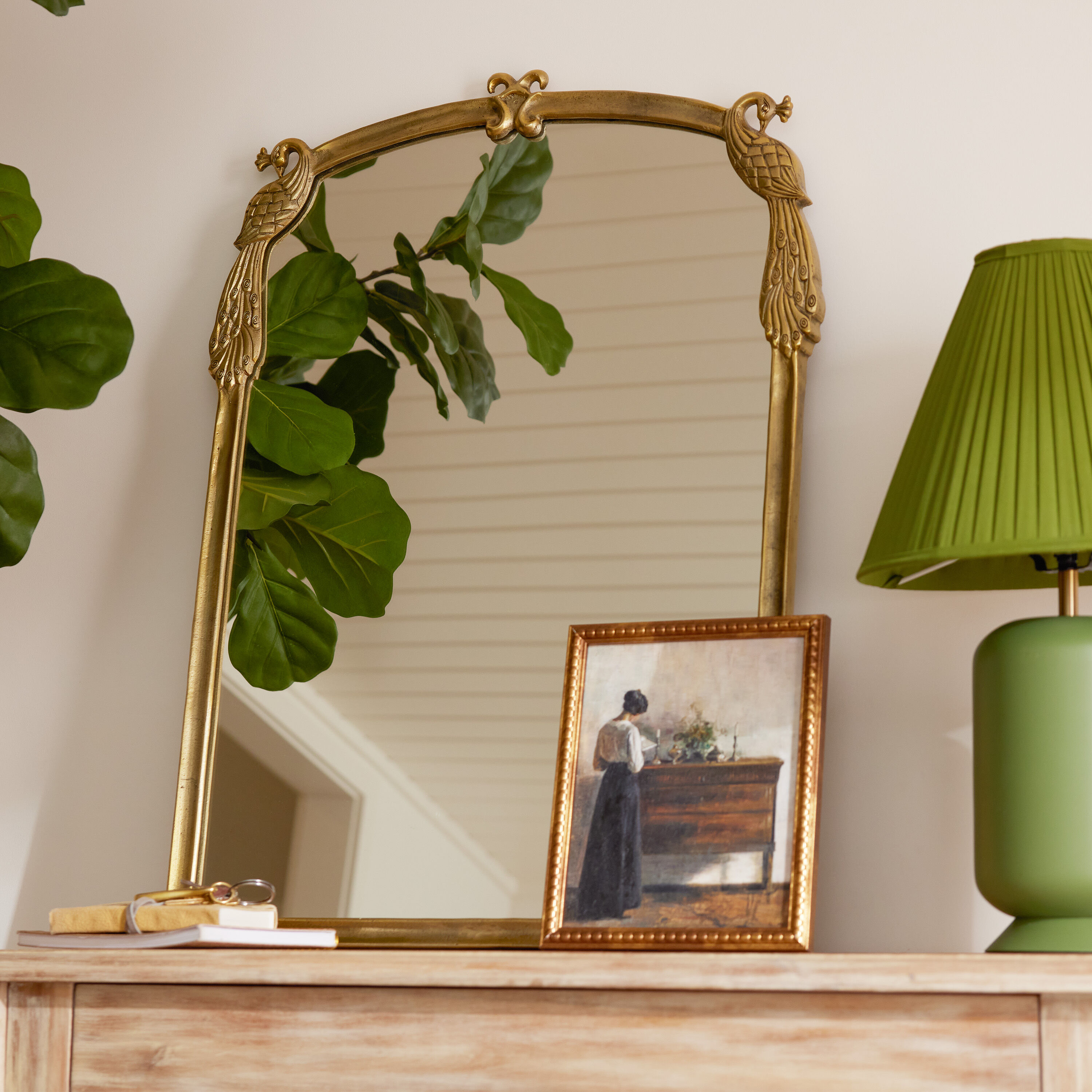 Antique Gold Metal Vintage Peacock Vanity Wall Mirror