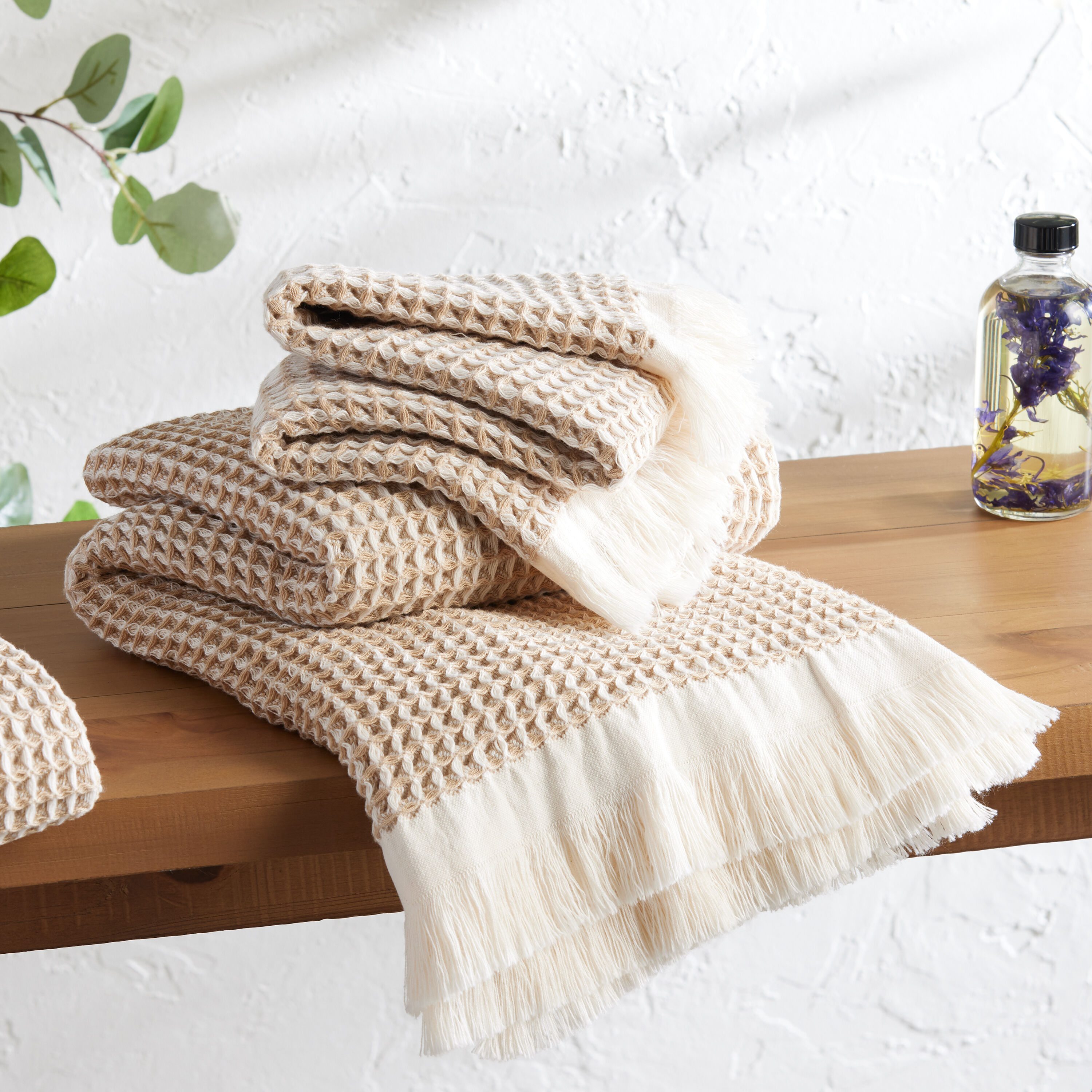 Sand and Ivory Waffle Weave Cotton Bath Towel World Market