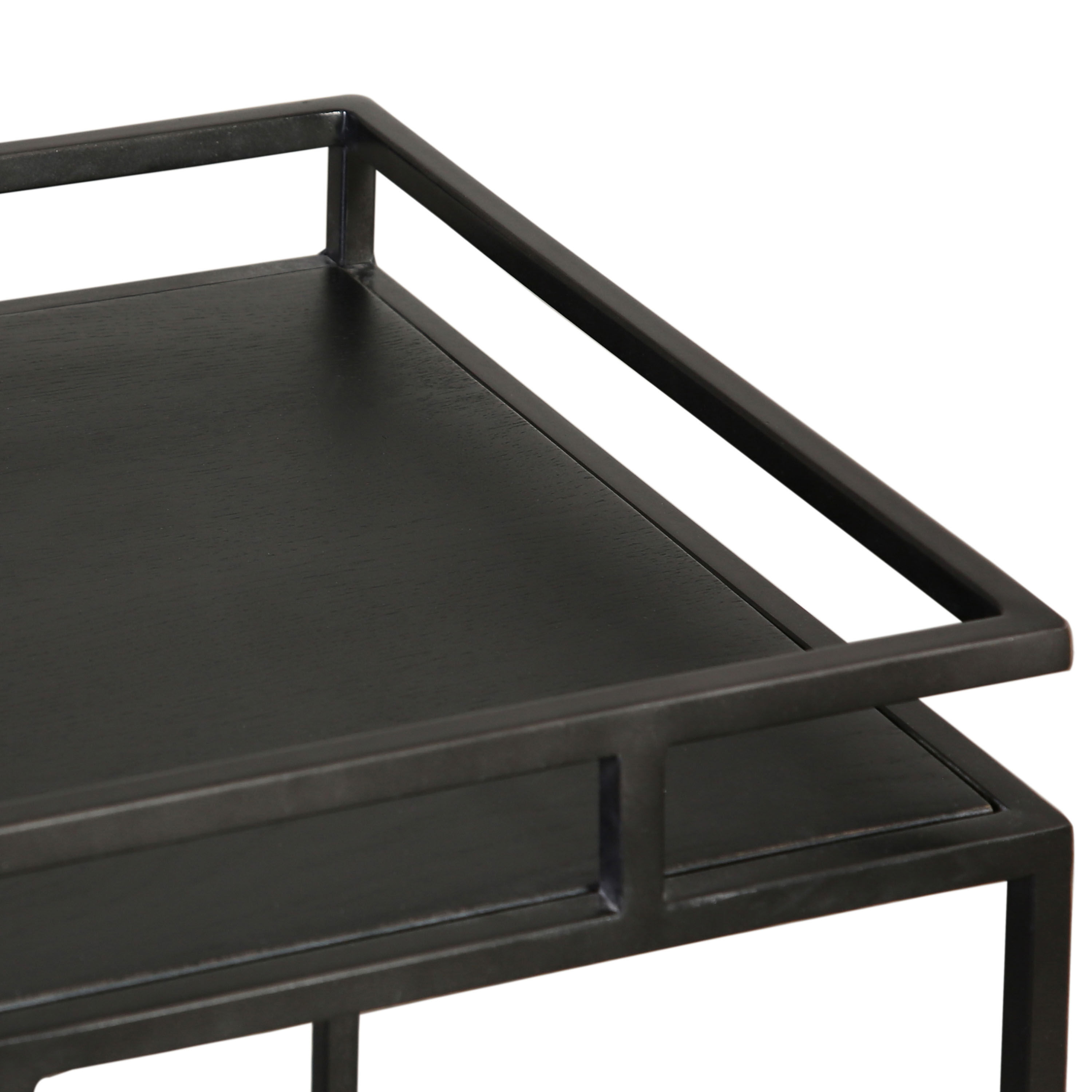 Stone Square Black Metal And Wood 2 Tier Bar Cart image number 3