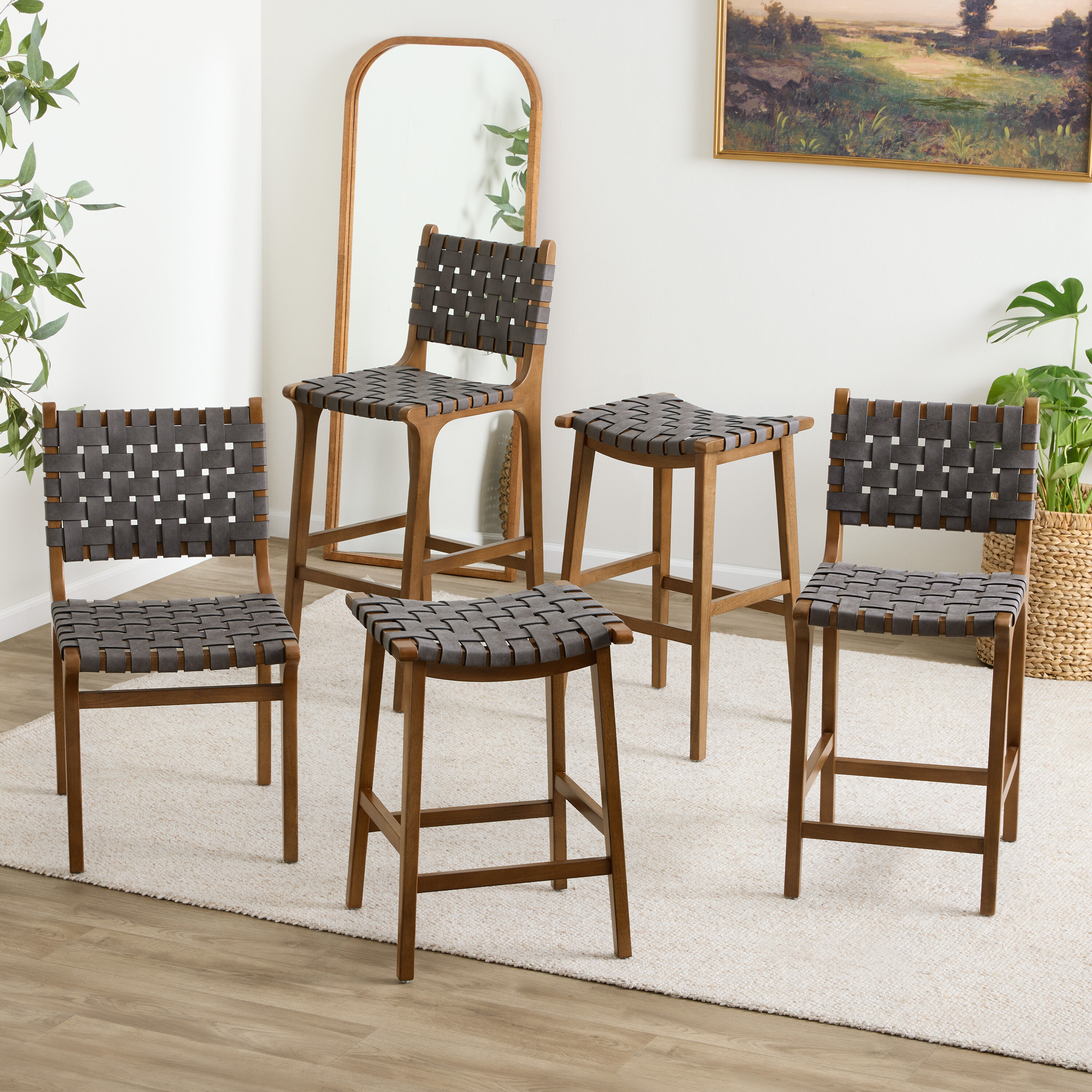 Giovana Gray Faux Suede Strap Counter Stool Set of 2