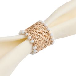 Woven Cane and White Bead Napkin Ring