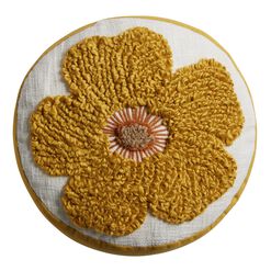 Round Mustard Tufted Flower Throw Pillow