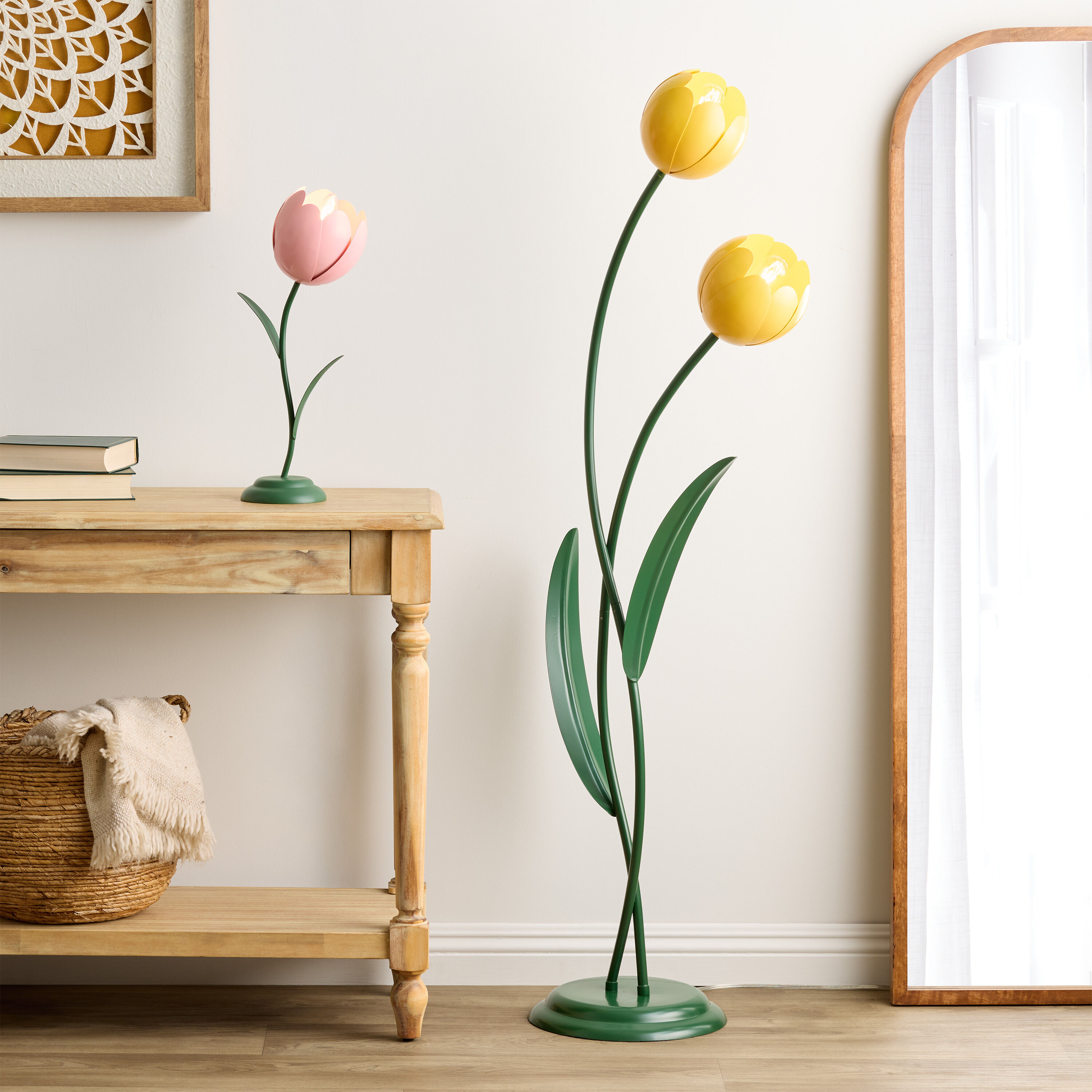 Yellow Metal Tulip Figural 2 Light Floor Lamp by World Market