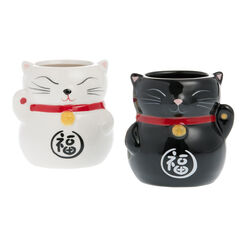 Lucky Cat Figural Ceramic Teacup Set of 2