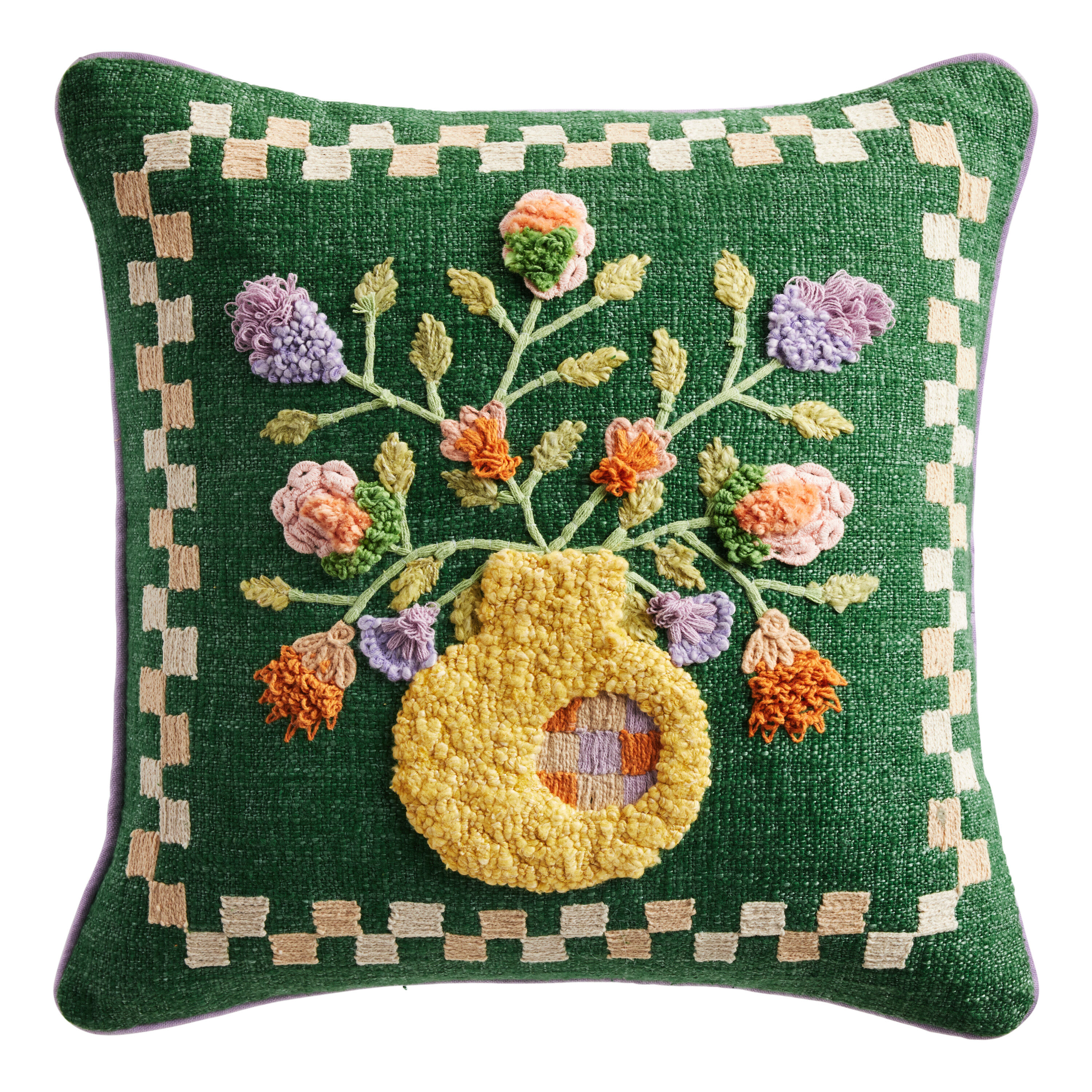 Kelly Green Embroidered Flower Vase Throw Pillow World Market