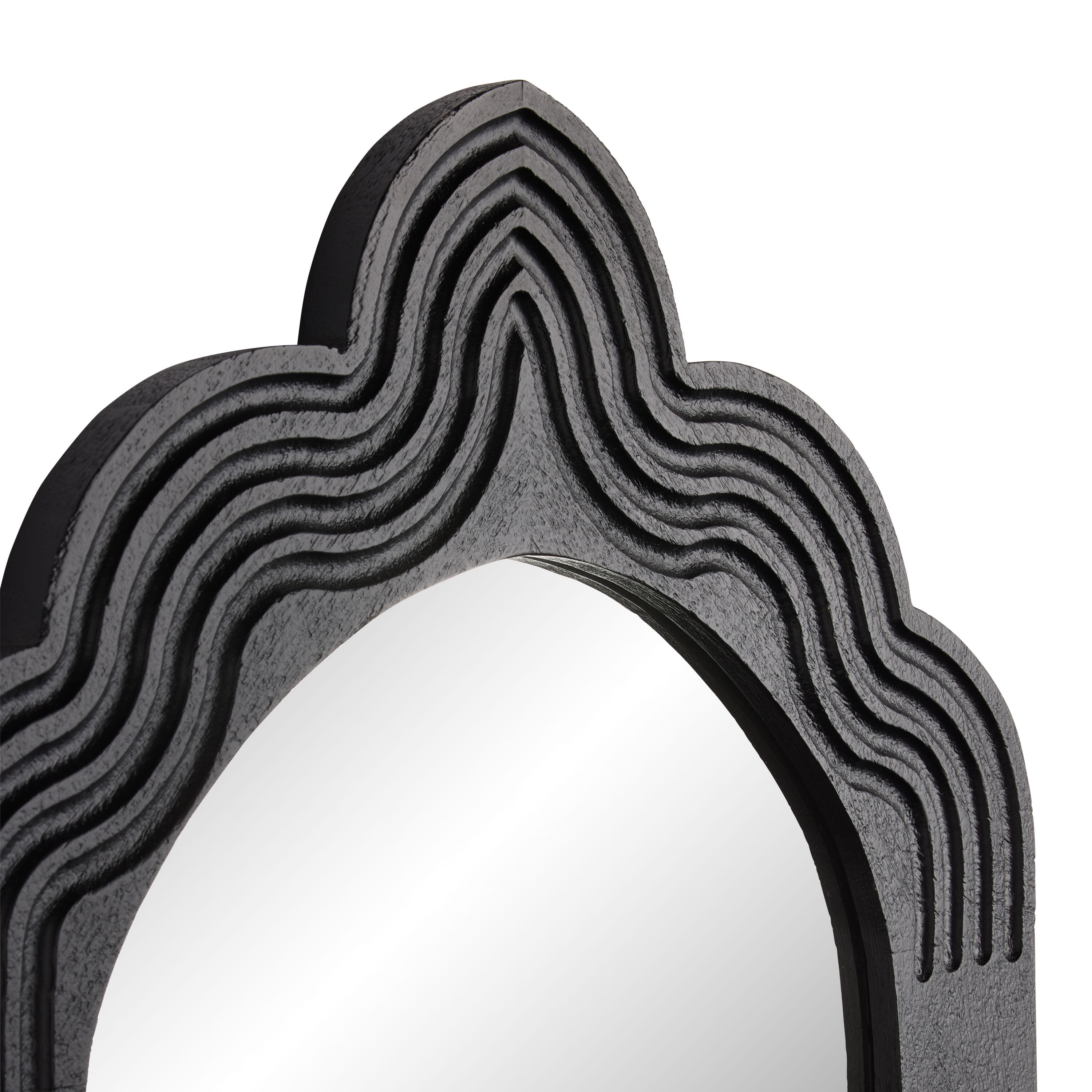 Black Mango Wood Groove Curved Wall Mirror image number 3