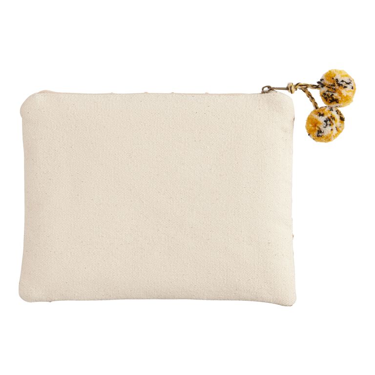 Canvas Beehive Embroidered Beaded Zip Pouch by World Market