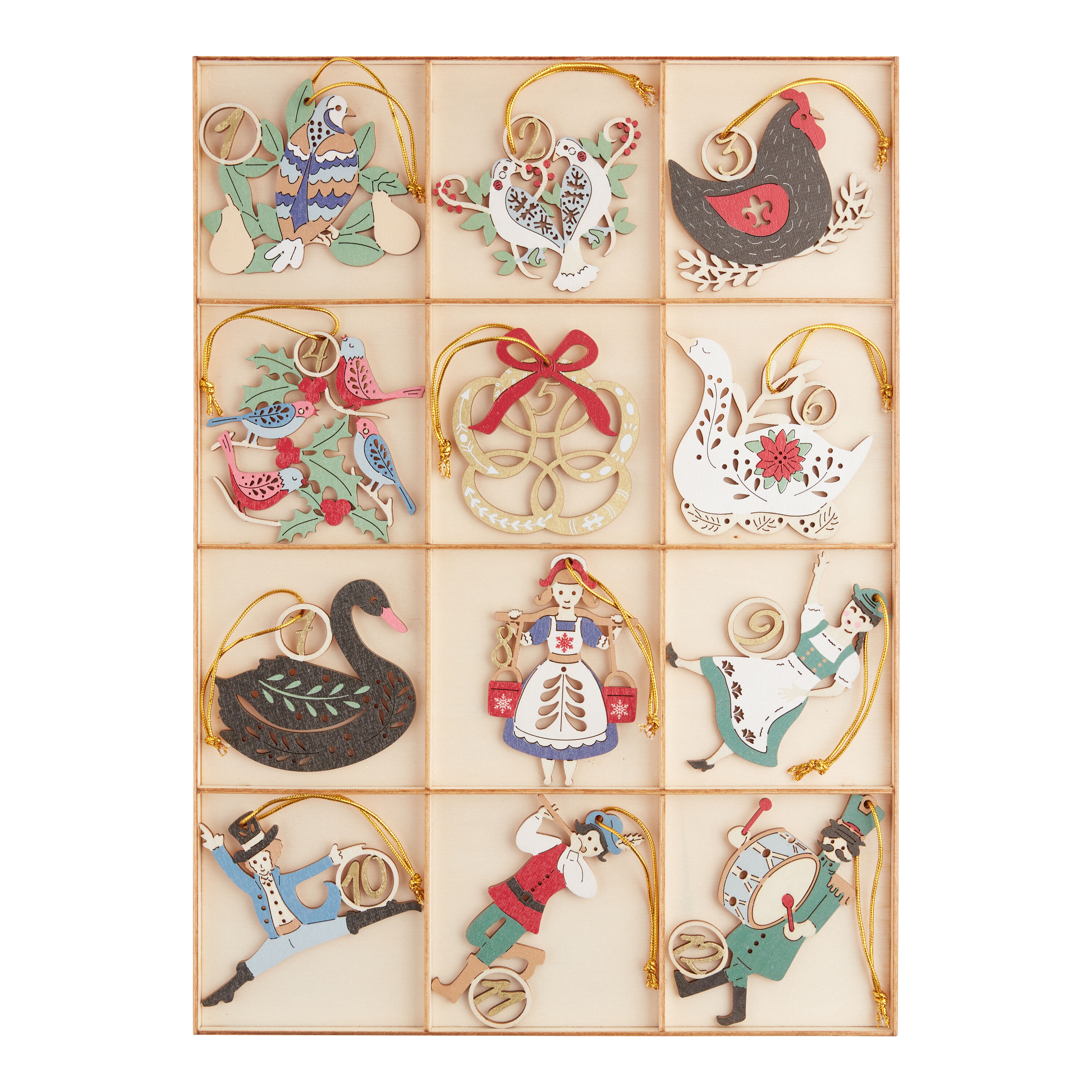 Laser Cut Wood 12 Days Of Christmas Boxed Ornaments 12 Pack