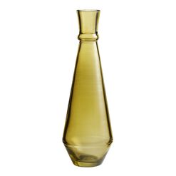 Olive Green Blown Glass Tapered Bud Vase