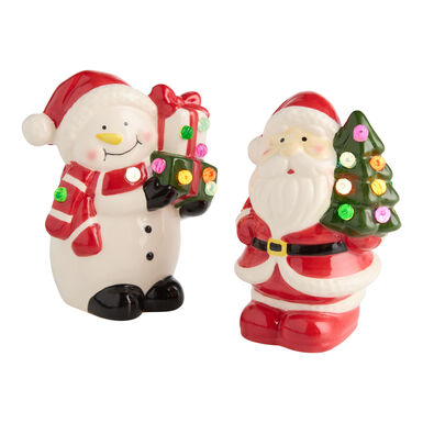 Ceramic Santa and Snowman LED Light Up Decor Set of 2 Ceramic Santa and Snowman LED Light Up Decor Set of 2