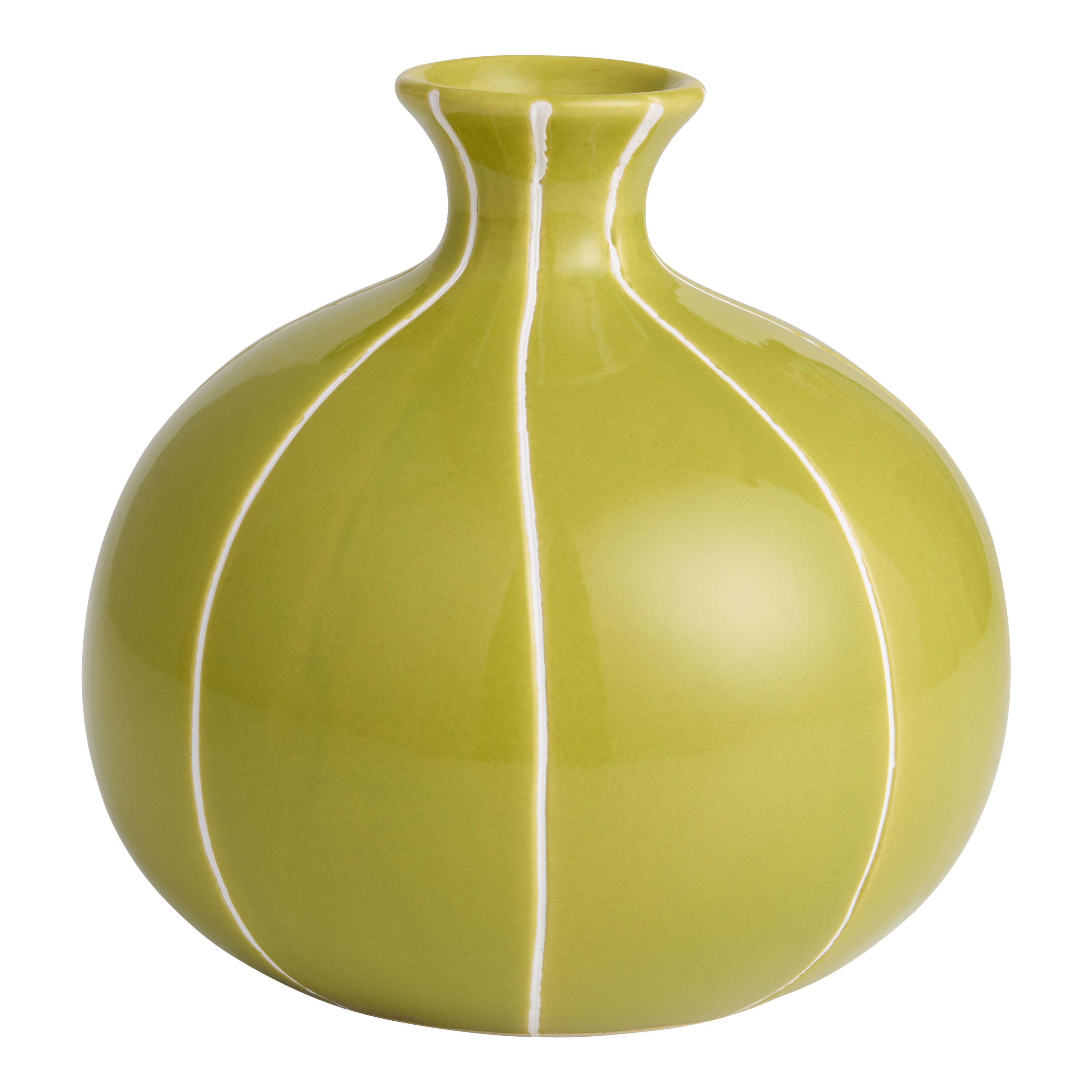 Green Ceramic Striped Gourd Vase image number 0
