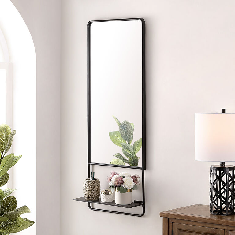Rectangular Black Wall Mirror with Shelf image number 2