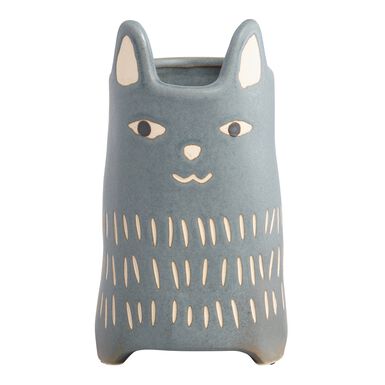 Gray Hand Painted Ceramic Cat Planter Gray Hand Painted Ceramic Cat Planter