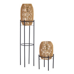 Faux Wicker Rechargeable LED Floor Lamp With Metal Stand