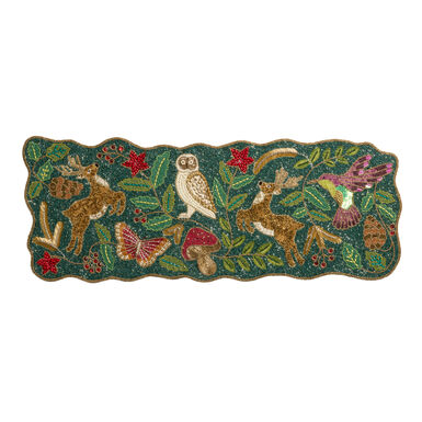Green Folkloric Forest Beaded Table Runner Green Folkloric Forest Beaded Table Runner