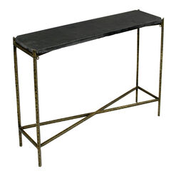 Brune Black Stone Top and Antique Gold Metal Console Table