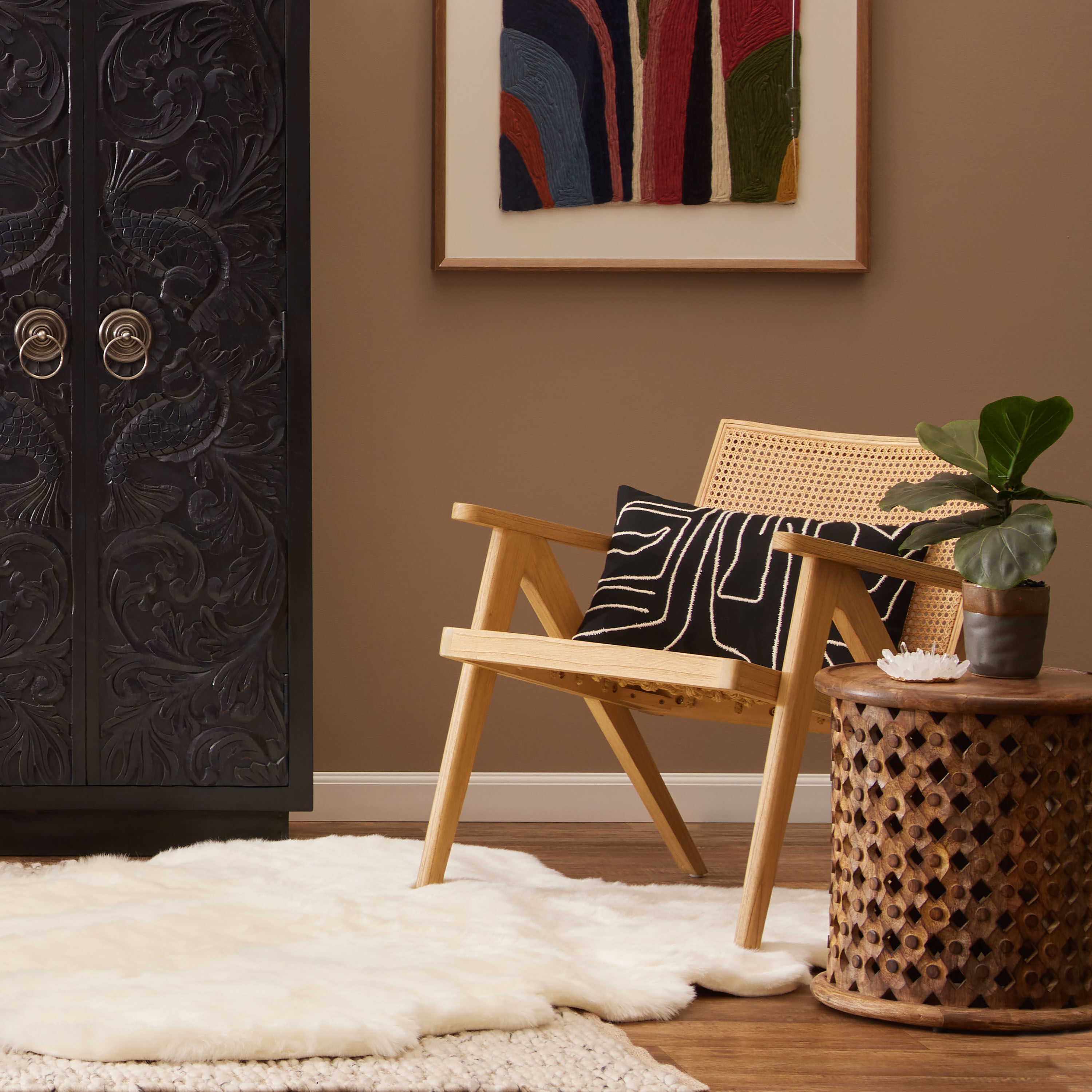 Shea Natural Wood and Rattan Cane A Frame Chair image number 1