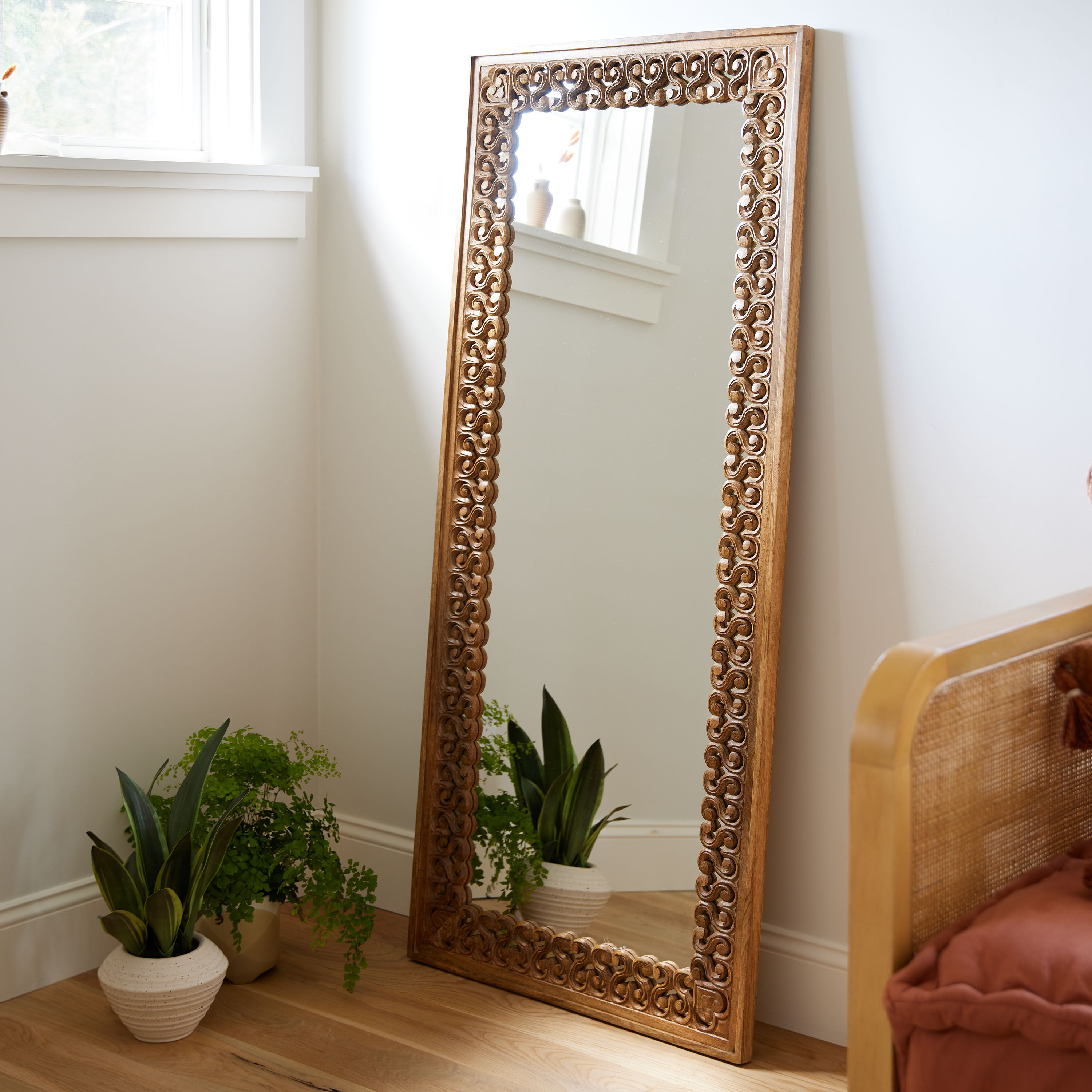 Carved store wood mirror
