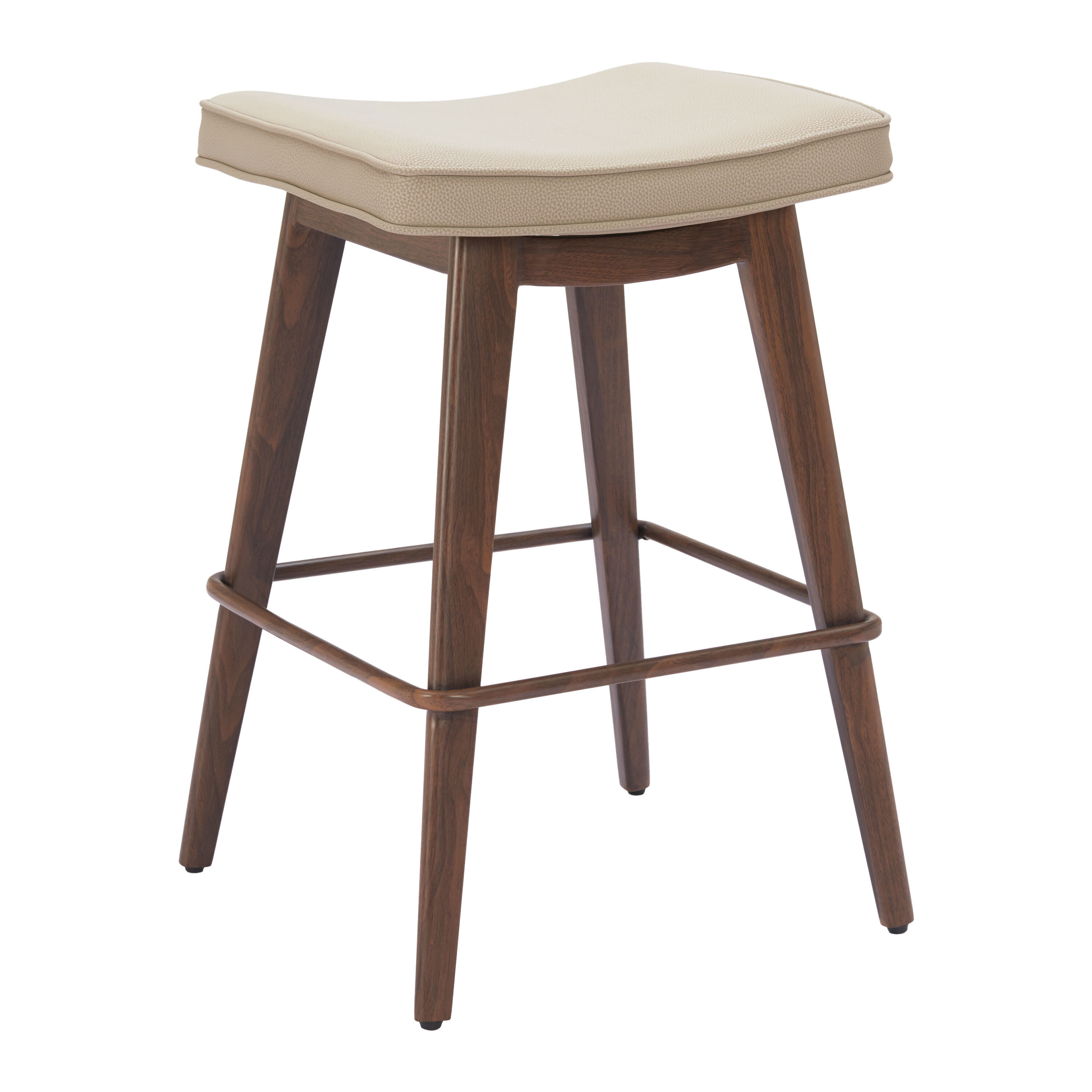 Dev Beige Faux Leather Backless Counter Stool 2 Piece Set