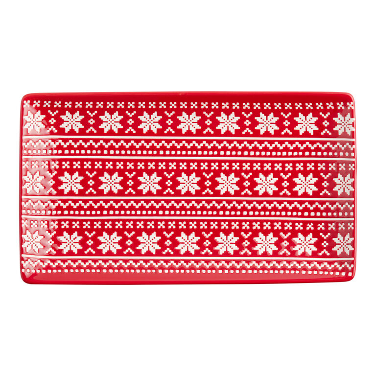 Rectangular Red And White Fair Isle Serving Platter image number 3