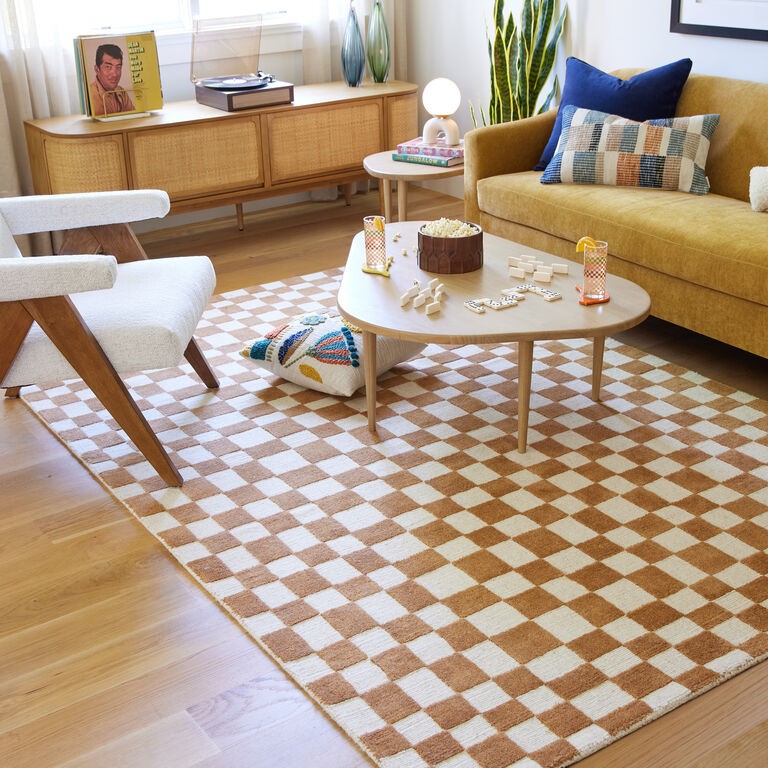 Cedar Terracotta and Ivory Checkered Wool Area Rug image number 2