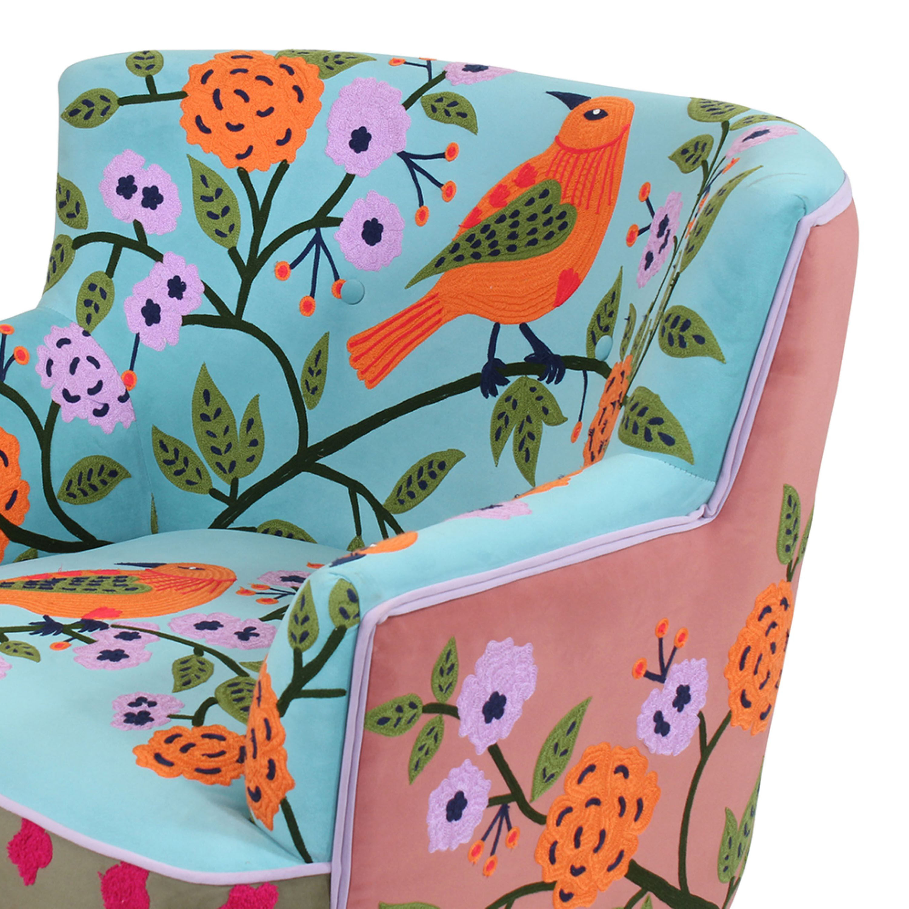 Florence Multicolor Floral Embroidered Upholstered Chair image number 5