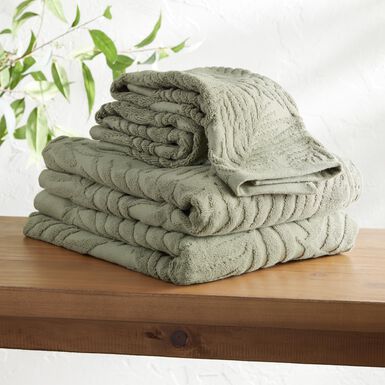 Sage Green Sculpted Palm Leaf Towel Collection Sage Green Sculpted Palm Leaf Towel Collection