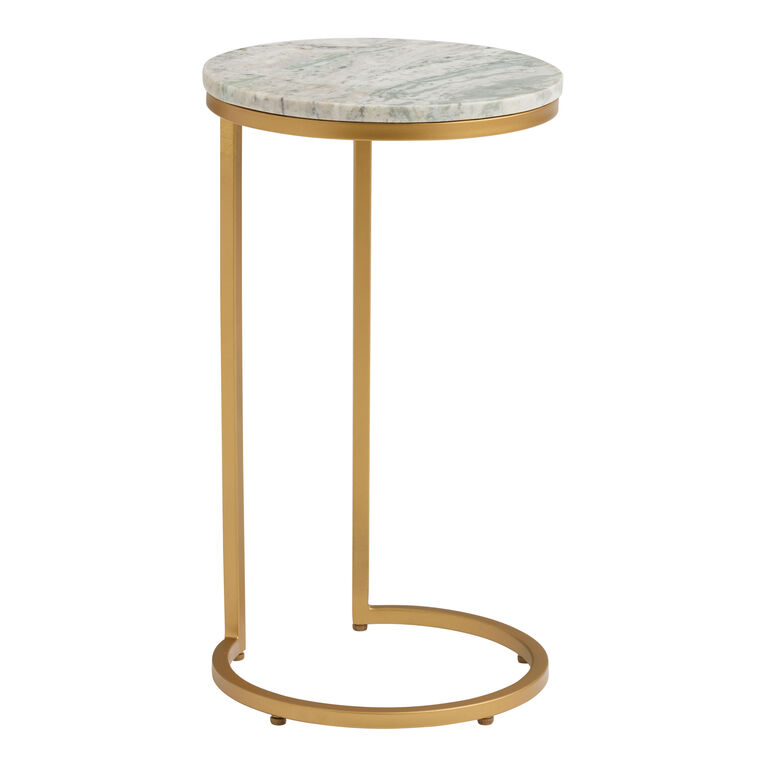 Baylor Marble Top and Gold Metal C Shaped Side Table image number 1