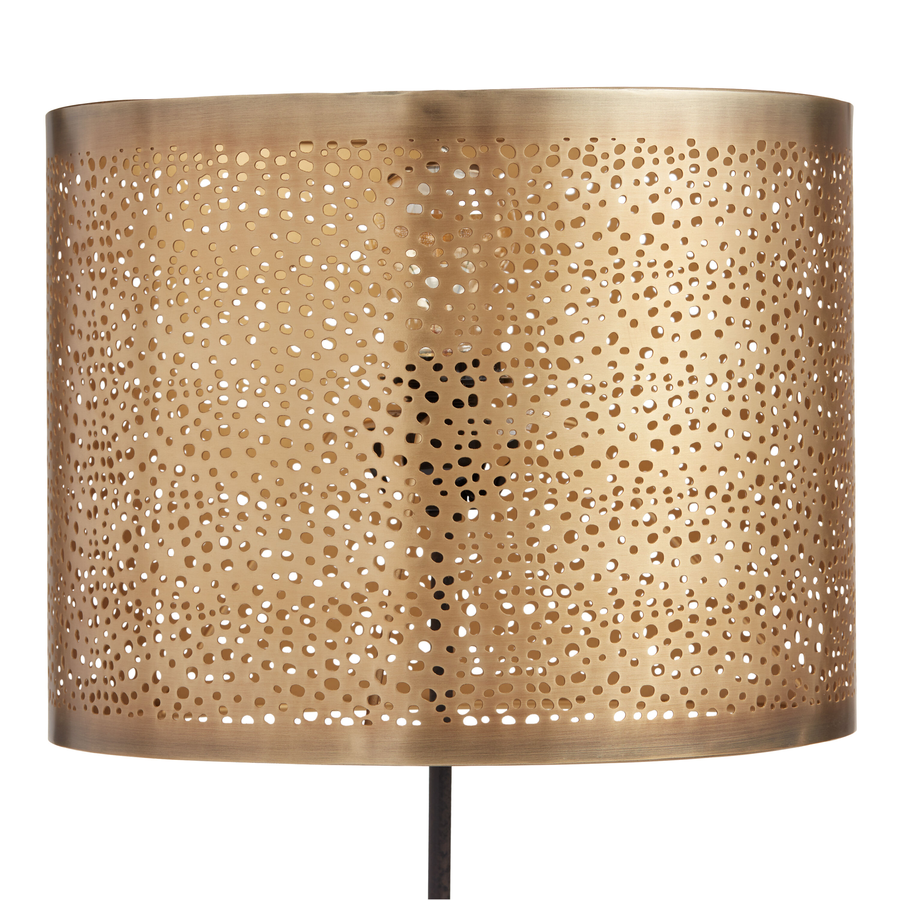 Antique Brass Pierced Metal Drum Table Lamp Shade