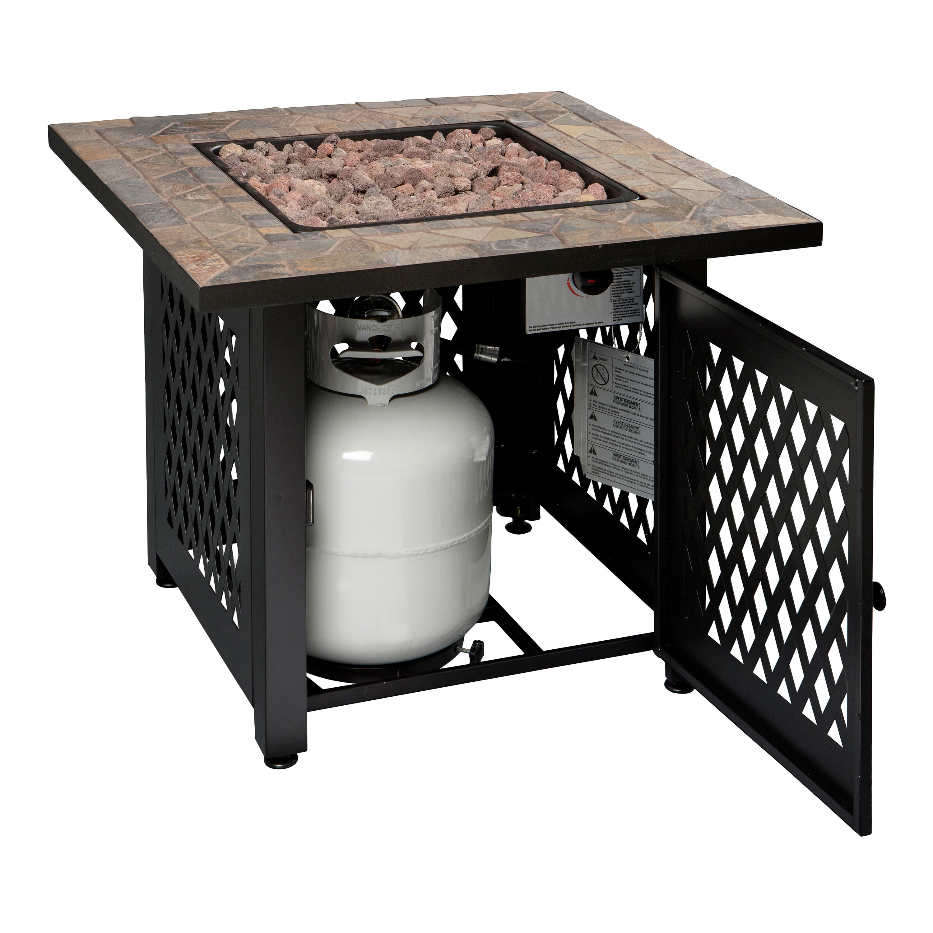 La Serena Square Slate Tile and Steel Gas Fire Pit Table image number 2