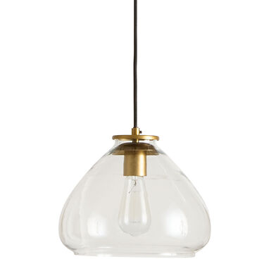 Clear Blown Glass Teardrop and Gold Metal Pendant Lamp Clear Blown Glass Teardrop and Gold Metal Pendant Lamp