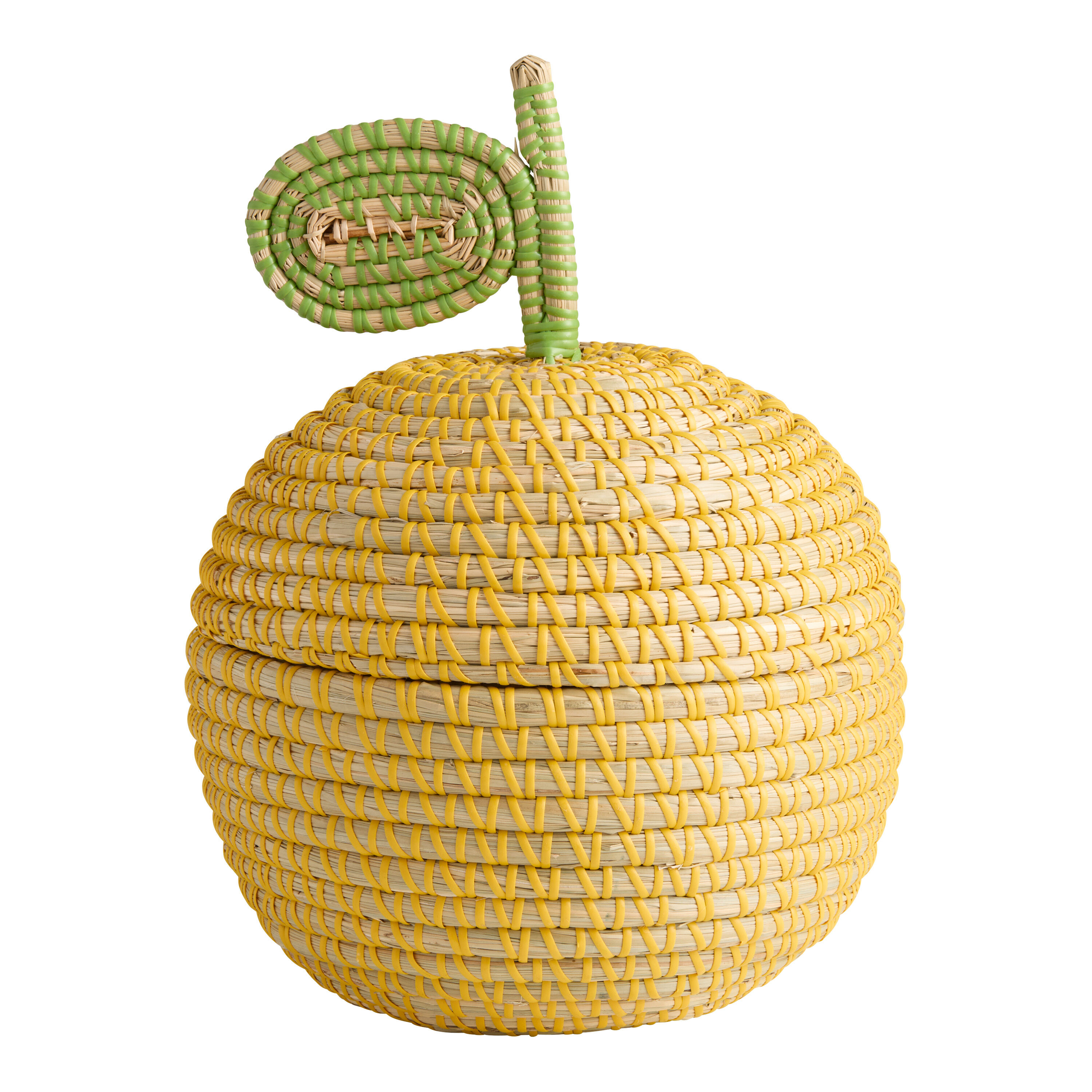 Gold Seagrass Lemon Shaped Basket with Lid image number 0